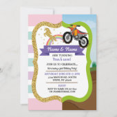 ユニコーン&ダートバイクボーイガールシェア誕生日 招待状 (正面)