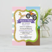 ユニコーン&ダートバイクボーイガールシェア誕生日 招待状 (スタンド正面)