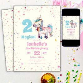 ユニコーン・トゥー・マジカル 2歳の誕生日パーティーの招待状 招待状