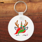 ユニコーン+トナカイ+かわいい+クリスマス+おもしろい キーホルダー (正面)