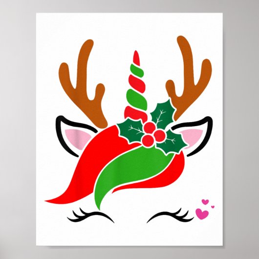 ユニコーン+トナカイ+キュート+クリスマス+おもしろ ポスター (正面)