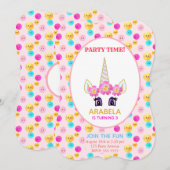 ユニコーン＆ハッピー フェイス バースデー パーティー 招待状 (正面/裏面)