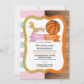 ユニコーン&バスケットボールジョイントボーイガール誕生日 招待状 (正面)