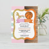 ユニコーン&バスケットボールジョイントボーイガール誕生日 招待状 (スタンド正面)