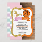 ユニコーン&バスケットボールジョイントボーイガール誕生日 招待状 (正面/裏面)