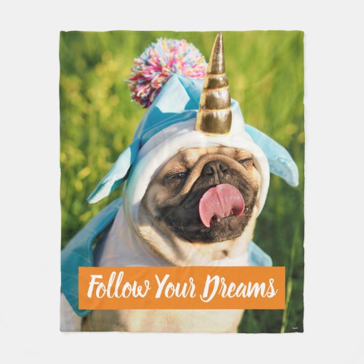 ユニコーン·パグ フリースブランケット (正面)