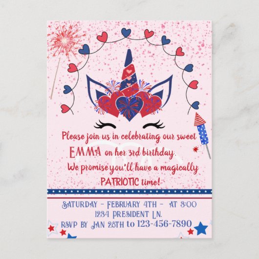 ユニコーン・パトリオの誕生日 インビテーションポストカード (正面)