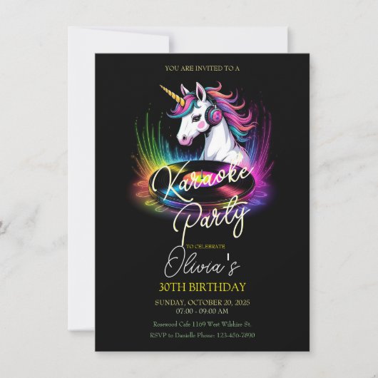 ユニコーン・ビニールカラオケ誕生日パーティー 招待状 (正面)