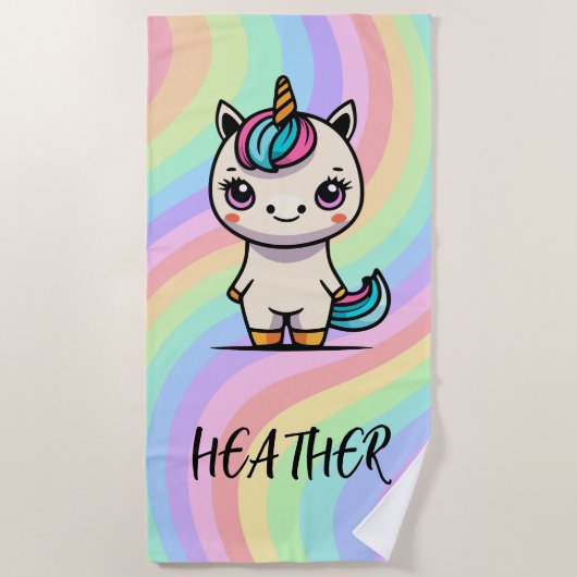ユニコーン ビーチタオル 名前入り CUTE! 🦄 (正面)