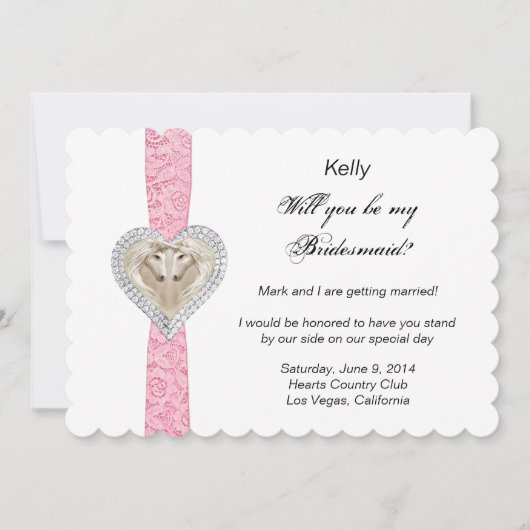 ユニコーン ピンクレース ウェディング ブライズメイド カード (正面)