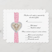 ユニコーン ピンクレース 結婚式 返信カード 招待状 (正面/裏面)