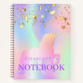 ユニコーン ピンク ゴールド スターズ ホログラフィック ネーム ノートブック (正面)