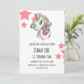 ユニコーン ピンク 星 手描き 誕生日パーティー 招待状 (スタンド正面)