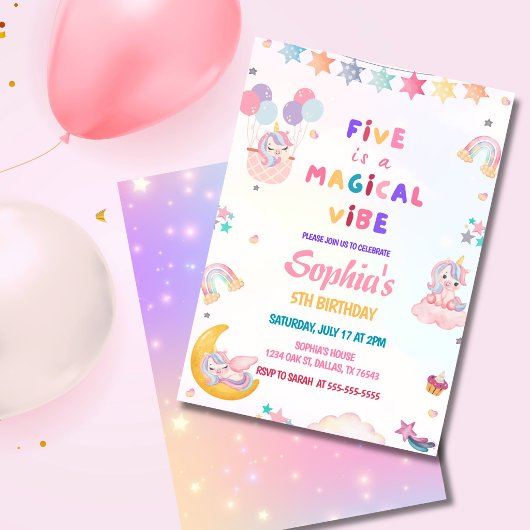 ユニコーン・ファイブはマジカルなビブ 5歳の誕生日 招待状