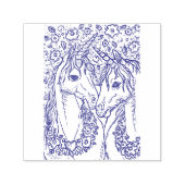 ユニコーン、ファンタジー馬、花の素敵なペア セルフインキングスタンプ (デザイン)