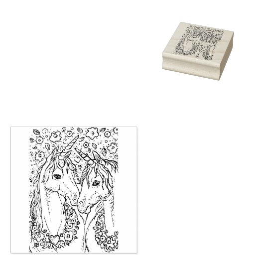 ユニコーン、ファンタジー馬、花の素敵なペア ラバースタンプ (押印)