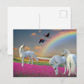 ユニコーン ファンタジー 虹色 花 風景 ポストカード (正面/裏面)