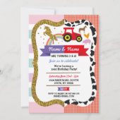 ユニコーン&ファームジョインボーイガール誕生日ファルミヤール 招待状 (正面)