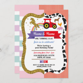 ユニコーン&ファームジョインボーイガール誕生日ファルミヤール 招待状