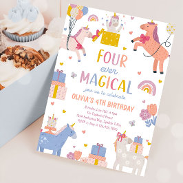 ユニコーン フォーエバー マジカル 4歳の誕生日パーティー 招待状
