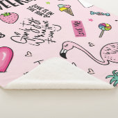 ユニコーン、フラミンゴ、サボテンと女の子のおもしろいの概念、 シェルパブランケット (3/4)