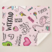 ユニコーン、フラミンゴ、サボテンと女の子のおもしろいの概念、 シェルパブランケット (正面(横))