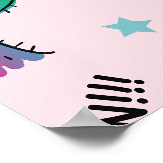 ユニコーン、フラミンゴ、サボテンと女の子のおもしろいの概念、 ポスター (角)