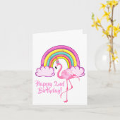 ユニコーン フラミンゴ マジカル レインボー ガール 2歳の誕生日 カード (黄色い花)