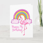 ユニコーン フラミンゴ マジカル レインボー ガール 7歳の誕生日 カード (正面)