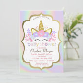 ユニコーン、フローラ、ホログラフィックベビーシャワー招待状 招待状 (スタンド正面)