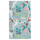 ユニコーン ブルー かわいい 魔法の少女の1歳の誕生日ラッピング スモールペーパーバッグ (裏面)