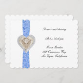 ユニコーン ブルー レース 結婚式の受付カード 招待状 (正面/裏面)