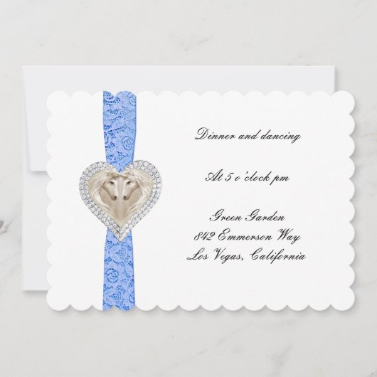 ユニコーン ブルー レース 結婚式 披露宴 招待状カード 招待状 (正面)