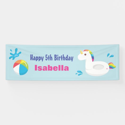 ユニコーン プールフロート サマー 誕生日パーティーバナー 横断幕 (横)
