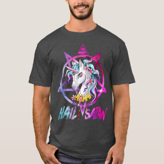 ユニコーン・ヘイル・サタン・デス・メタル・レインボー・レイブ・メン Tシャツ