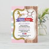 ユニコーン&ベースボールジョイントボーイガール誕生日スポーツ 招待状 (スタンド正面)