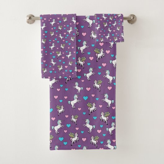 ユニコーン、ペガソスおよびハート バスタオルセット (インサイチュ)
