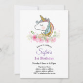 ユニコーン,ボホ,フローラ誕生日パーティー招待状 招待状 (正面)