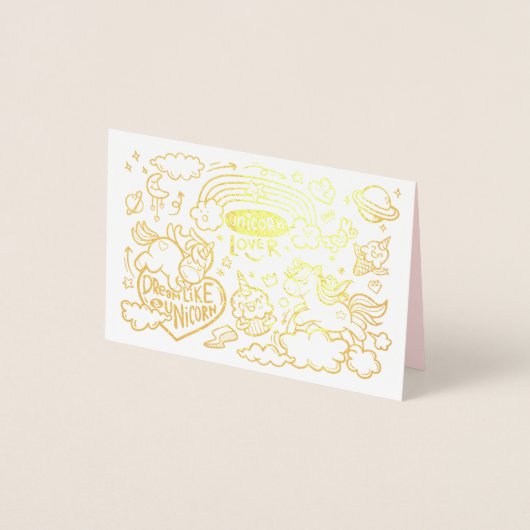 ユニコーン&ポニー誕生日カード 箔カード (正面)
