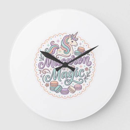 ユニコーン マカロン マジック 幻想的なTシャツ デザイン_1 ラージ壁時計 (正面)