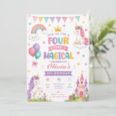 ユニコーン マジカル 4歳 誕生日パーティー パステル レインボー 招待状 (スタンド正面)