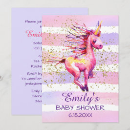ユニコーン・マジック・水彩ガール・ベイビーシャワー 招待状