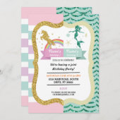 ユニコーン&マーメイドジョイントガールズツインズ誕生日 招待状 (正面/裏面)