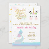 ユニコーン＆マーメイドテール招待状 | レインボーゴールド 招待状 (正面/裏面)