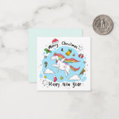 ユニコーン メリークリスマス/ハッピーニューイヤー ノートカード (正面/裏面インサイチュ)