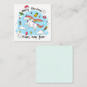 ユニコーン メリークリスマス/ハッピーニューイヤー ノートカード (正面/裏面)