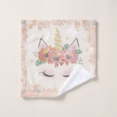 ユニコーン,ユニコーン顔,パーソナライズされた,ガーリー,フローラ バスタオルセット (ウォッシュタオル)