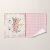 ユニコーン,ユニコーン顔,パーソナライズされた,ガーリー,フローラ バスタオルセット (ハンドタオル)