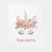 ユニコーン，ユニコーン顔,パーソナライズされた,ガーリー,フローラ フリースブランケット (正面)