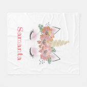 ユニコーン，ユニコーン顔,パーソナライズされた,ガーリー,フローラ フリースブランケット (正面(横))